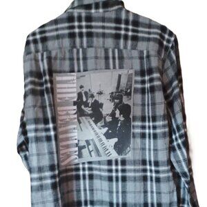 upcycled make over Custom Handmade Flannel plaid Grey Shirt Beatles